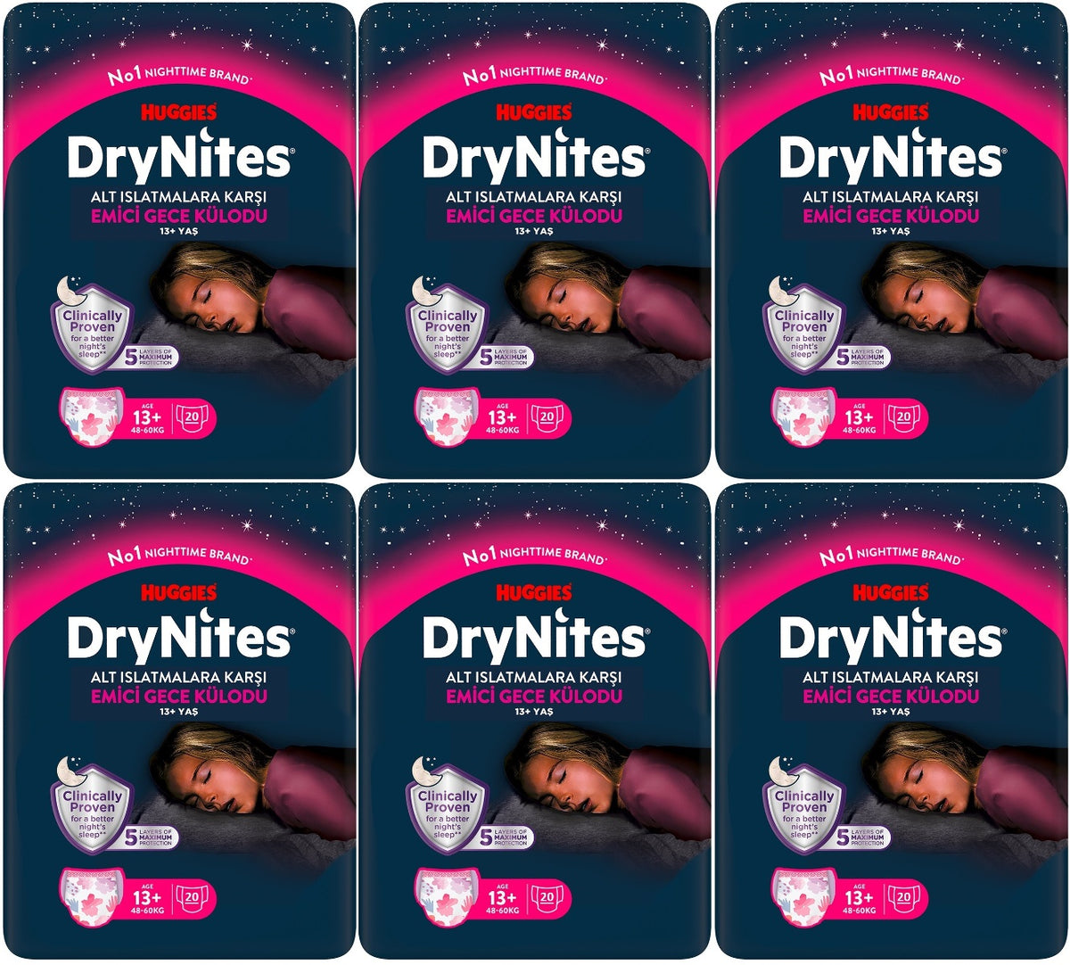 Drynites Emici Gece Külodu/Külot Bez Kız 13+ Yaş (48-60KG) X Large 120 Adet Mega Pk (6PK*20)