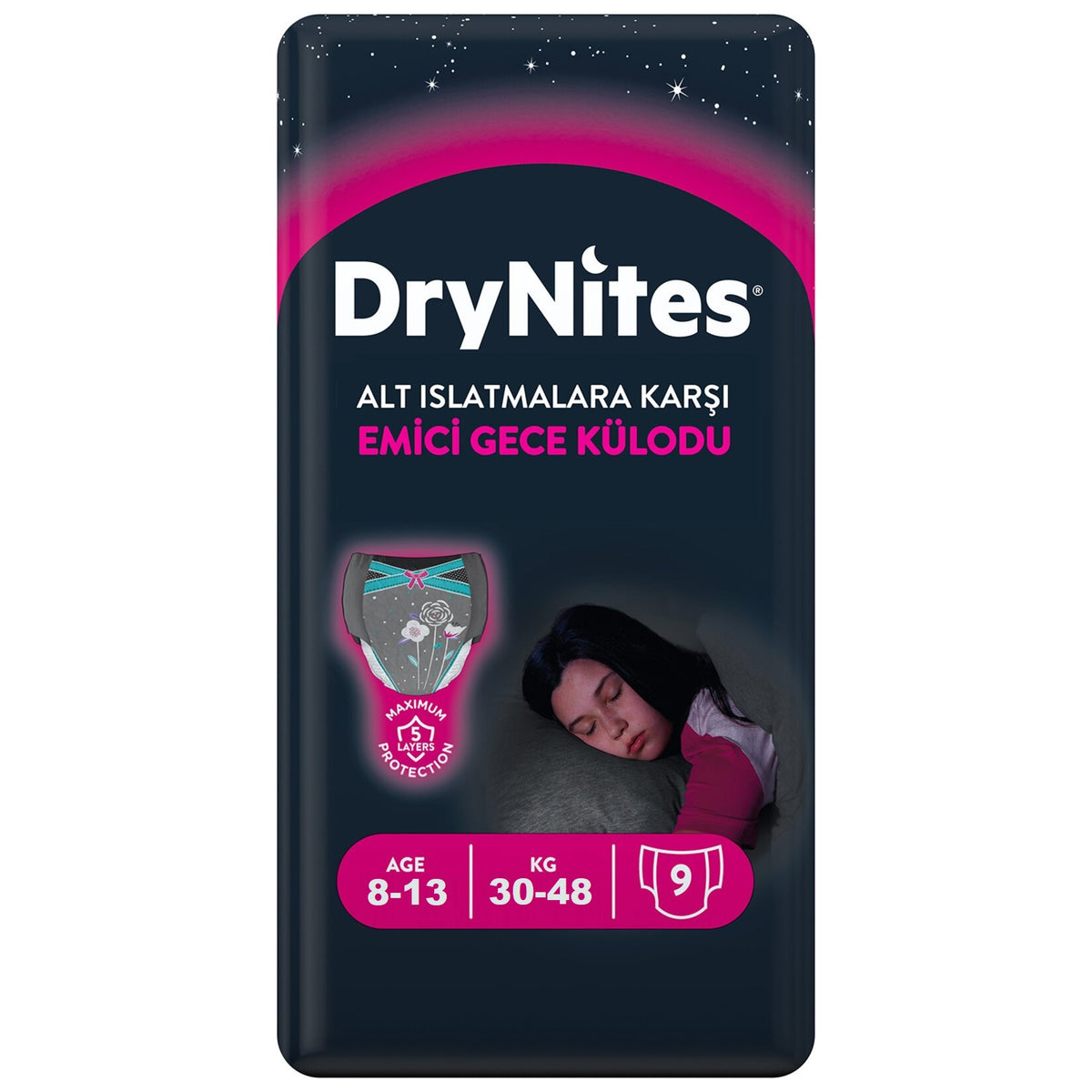 Drynites Emici Gece Külodu/Külot Bez Kız 8-13 Yaş (30-48KG) Large 9 Adet (Alt Islatmalara Karşı)