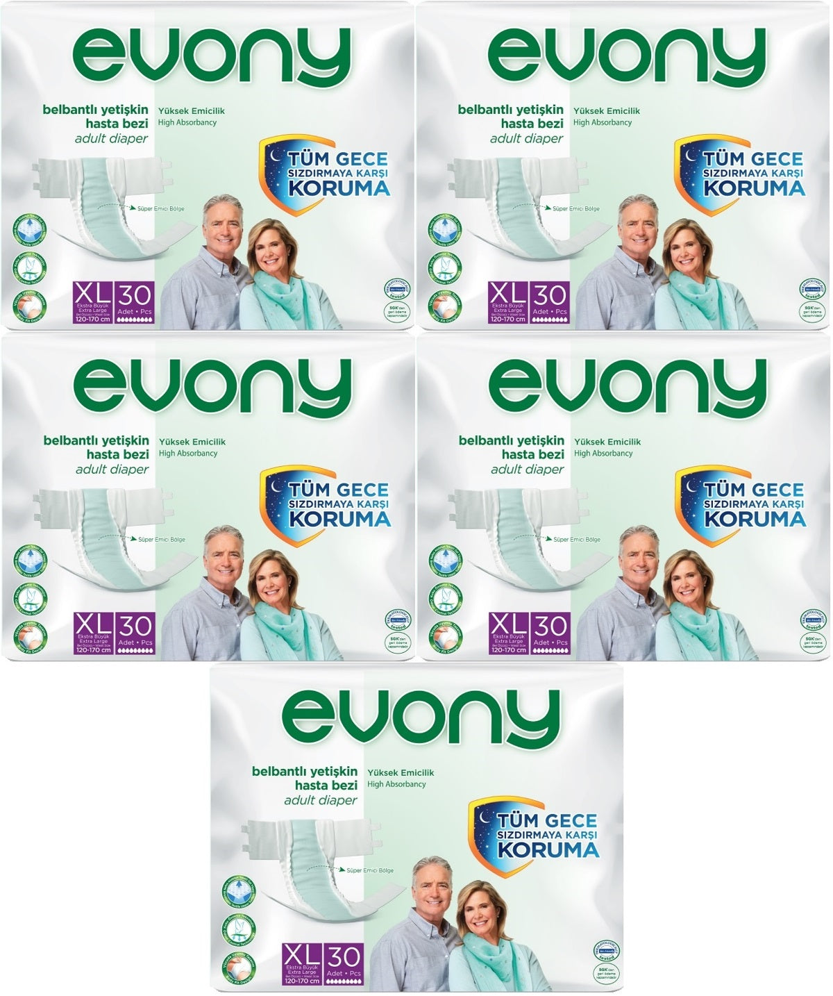 Evony Yetişkin Bezi Bel Bantlı Tekstil Yüzey Ekstra Büyük (XL) 150 Adet (5PK*30)