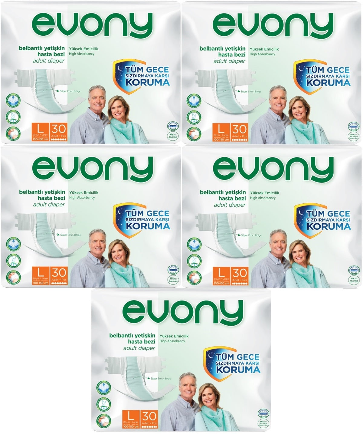 Evony Yetişkin Bezi Bel Bantlı Tekstil Yüzey L-Büyük 150 Adet (5PK*30)