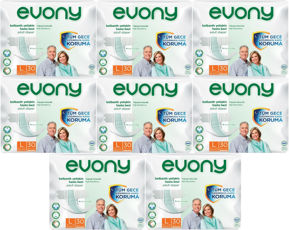 Evony Yetişkin Bezi Bel Bantlı Tekstil Yüzey L-Büyük 240 Adet (8PK*30)