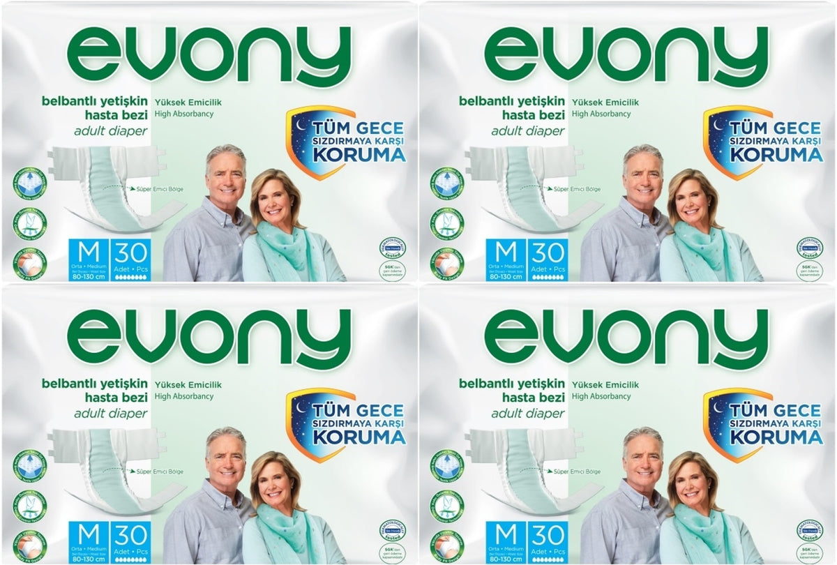 Evony Yetişkin Bezi Bel Bantlı Tekstil Yüzey M-Orta 120 Adet (4PK*30)