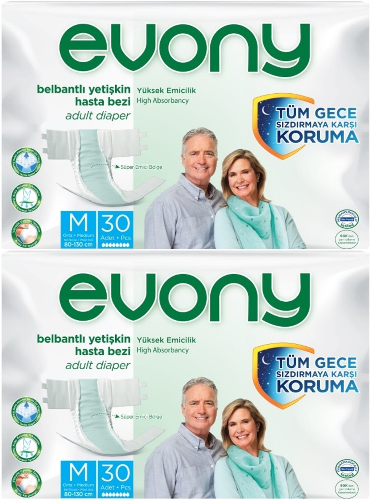 Evony Yetişkin Bezi Bel Bantlı Tekstil Yüzey M-Orta 60 Adet (2PK*30)