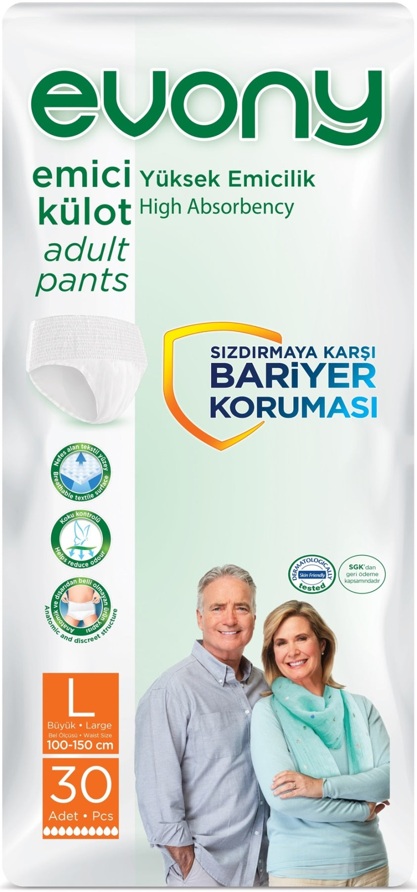 Evony Yetişkin Bezi Emici Külot L - Büyük - Large 30 Adet Tekli Pk