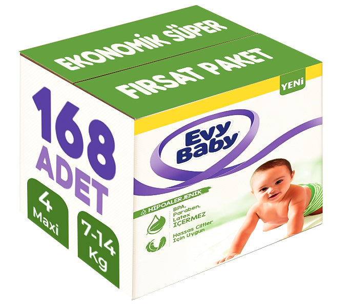Evy Baby Bebek Bezi 4 Beden 7-14 KG Maxi 168 Adet Ekonomik Süper Fırsat Pk
