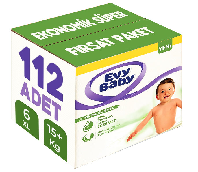 Evy Baby Bebek Bezi 6 Beden 15+ KG Ekstra large 112 Adet Ekonomik Süper Fırsat Pk