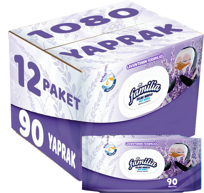 Familia Islak Havlu Mendil Lavantanın Ferahlığı 90 Yaprak Plastik Kapaklı 12 Li Set 1080 Yaprak