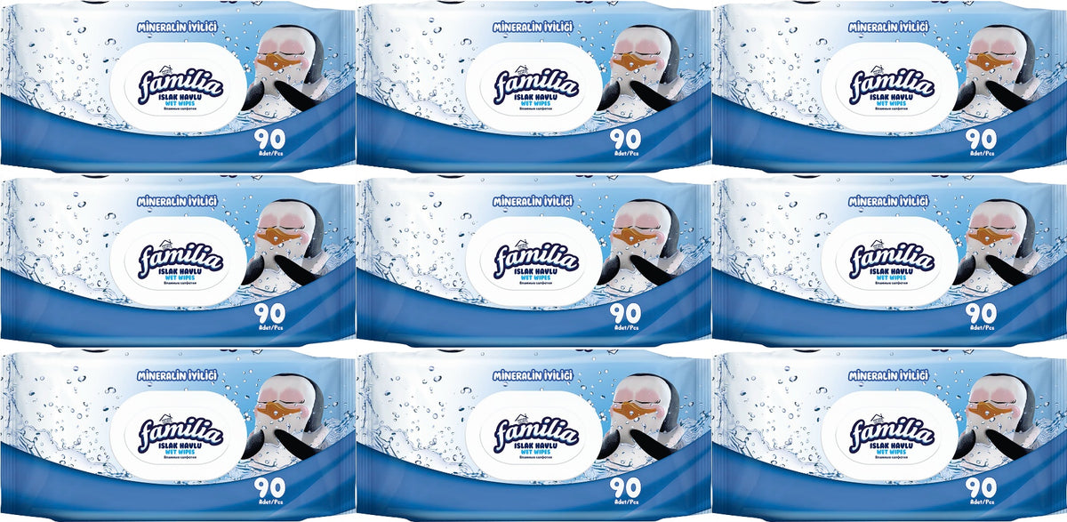 Familia Islak Havlu Mendil Mineralin İyiliği 90 Yaprak Plastik Kapaklı 9 Lu Set 810 Yaprak