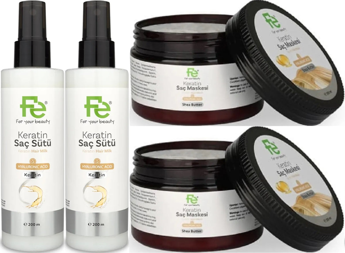 Fe Keratin Saç Sütü 200ML & Saç Maskesi 300ML (Karma 4 Lü Set)