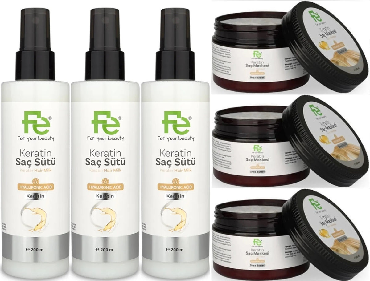 Fe Keratin Saç Sütü 200ML & Saç Maskesi 300ML (Karma 6 Lı Set)