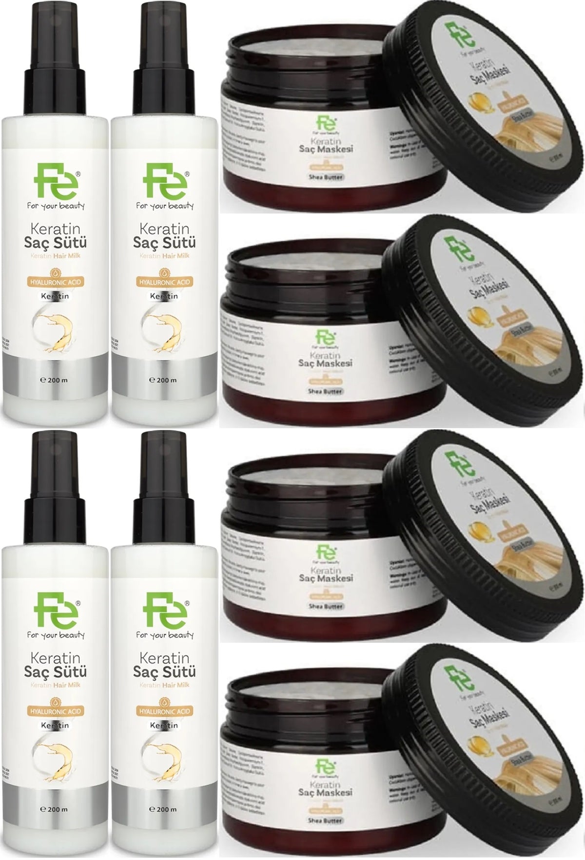 Fe Keratin Saç Sütü 200ML & Saç Maskesi 300ML (Karma 8 Li Set)