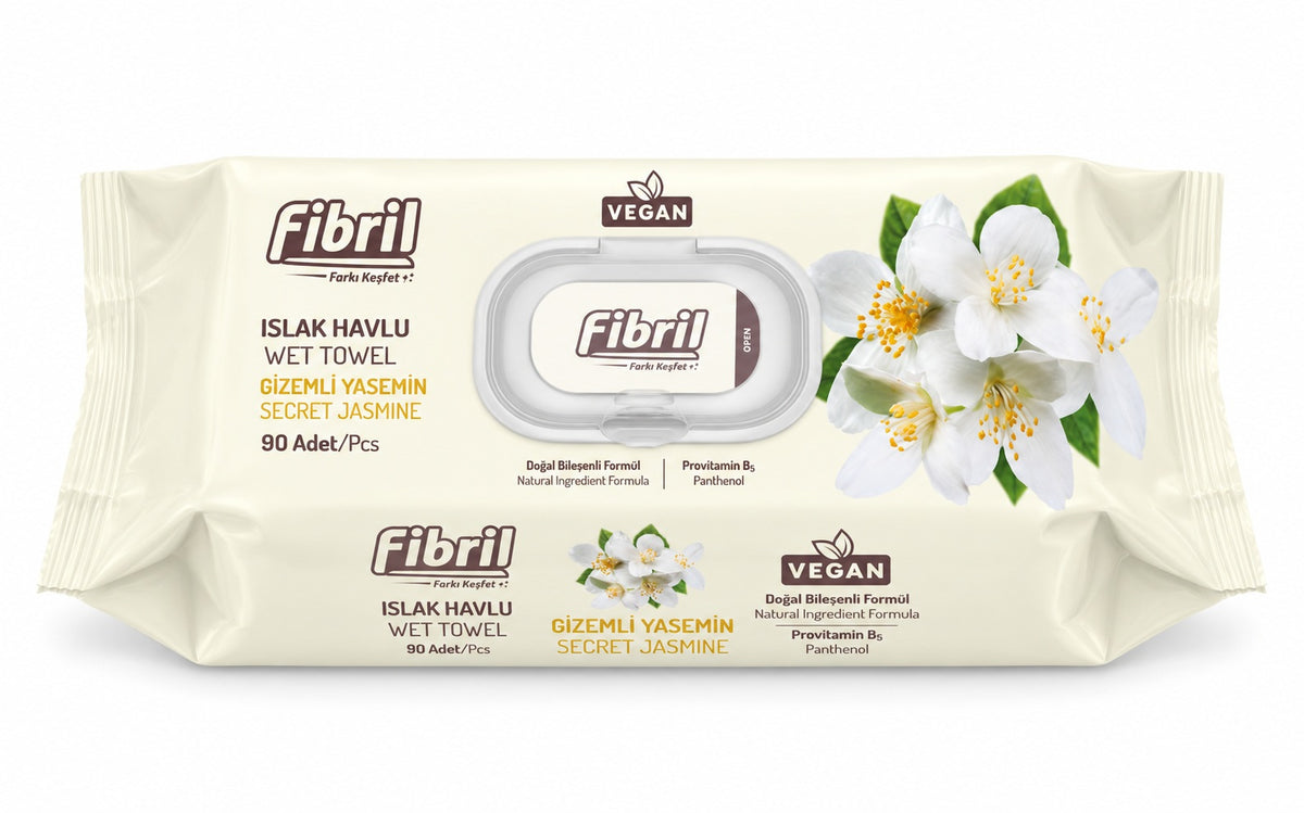 Fibril Islak Havlu Mendil 90 Yaprak Gizemli Yasemin Plastik Kapaklı (24 Lü Set) 2160 Yaprak