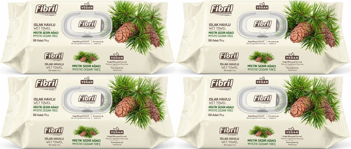 Fibril Islak Havlu Mendil 90 Yaprak Mistik Sedir Ağacı Plastik Kapaklı (4 Lü Set) 360 Yaprak
