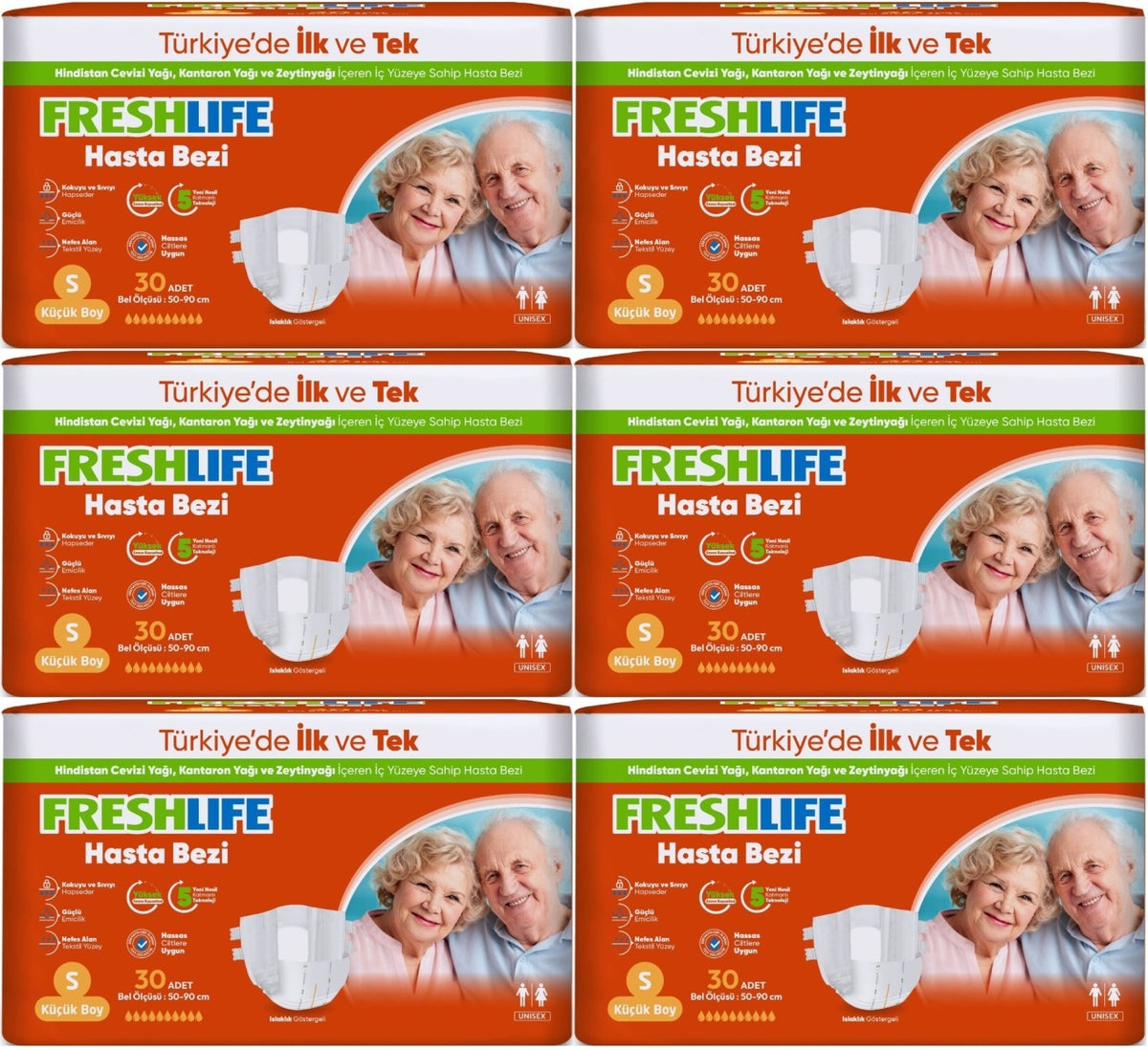 FreshLife Yetişkin Bezi Bel Bantlı S - Küçük - Small 180 Adet (6PK*30)