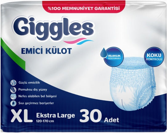 Giggles Yetişkin Bezi Emici Külot Ekstra Büyük (XL) 30 Adet Tekli Pk