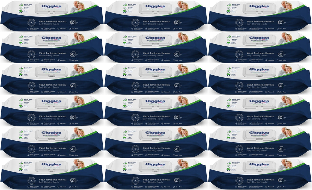 Giggles Yetişkin Vücut Temizleme Islak Mendil Havlu 900 Yaprak XL (Beyaz Sabun Kokulu) (18PK*50)