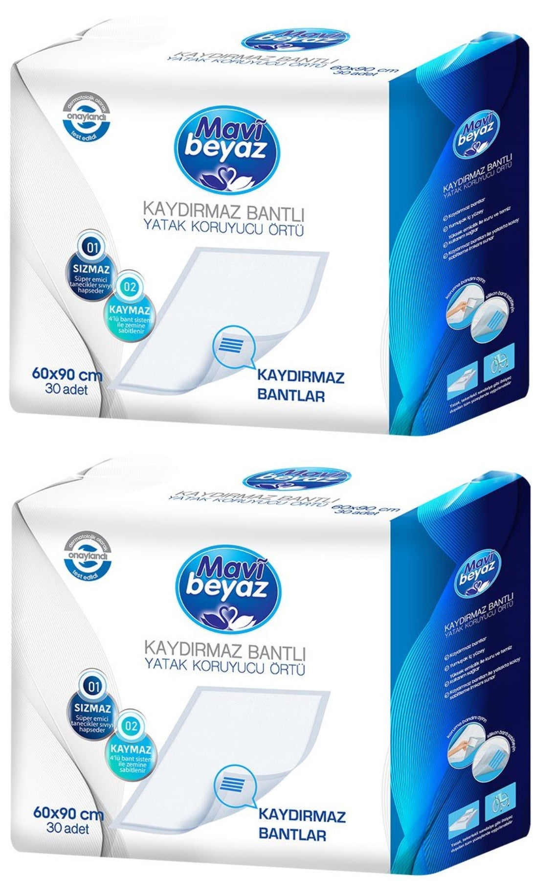 Mavi Beyaz Yetişkin Alt Açma Yatak Koruyucu Örtü 60*90CM 60 Adet (2PK*30) Kaydırmaz Bantlı