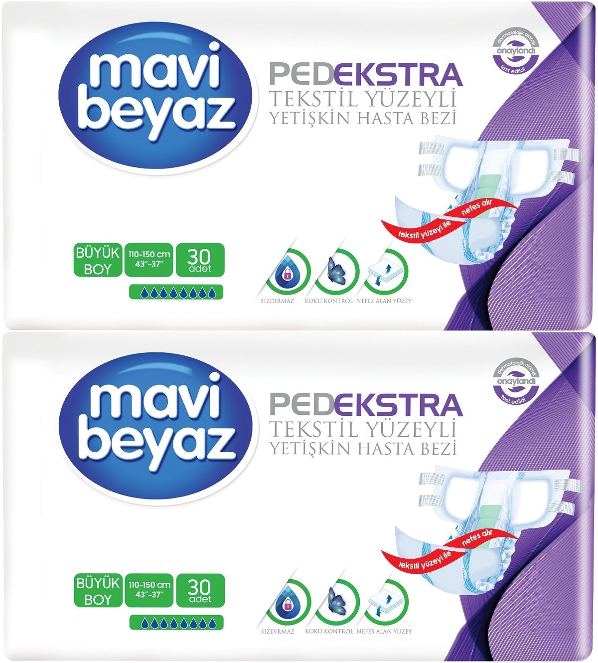 Mavi Beyaz Ped Ekstra Tekstil Yüzeyli Bel Bantlı Yetişkin Bezi L - Large - Büyük 60 Adet