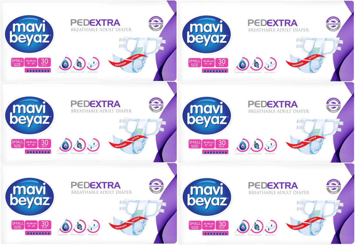 Mavi Beyaz Ped Ekstra Tekstil Yüzeyli Bel Bantlı Yetişkin Bezi S - Small - Küçük 180 Adet