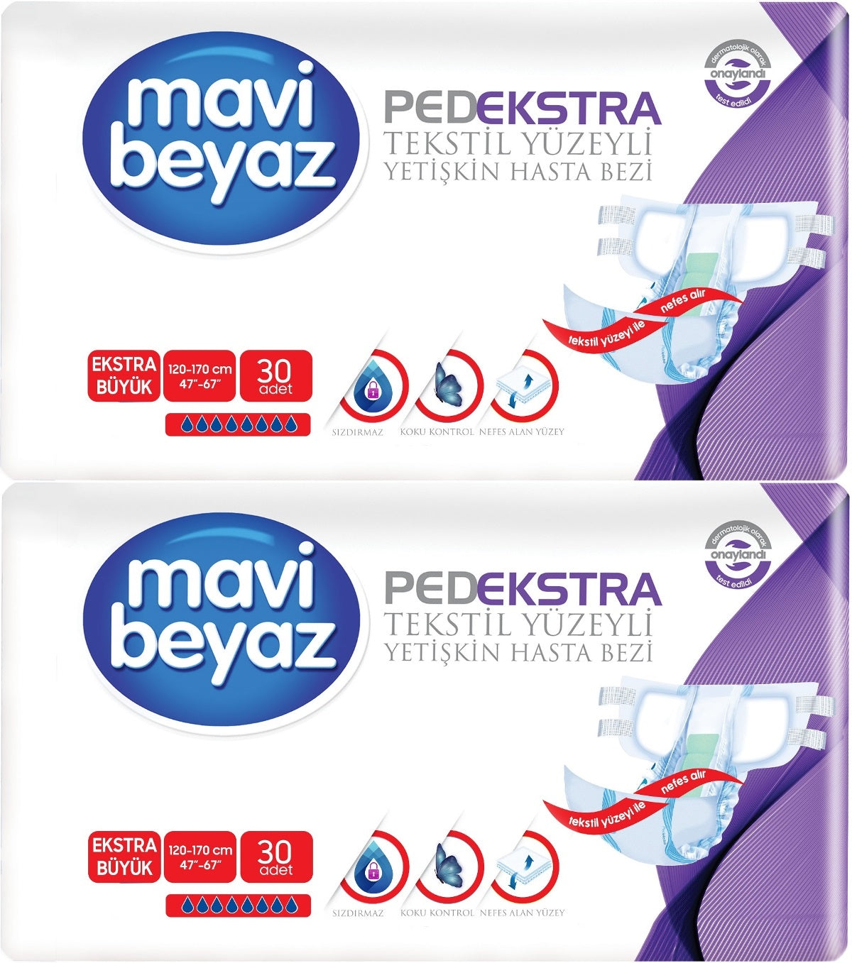 Mavi Beyaz Ped Ekstra Tekstil Yüzeyli Bel Bantlı Yetişkin Bezi XL -Extra Large -Ekstra Büyük 60 Adet