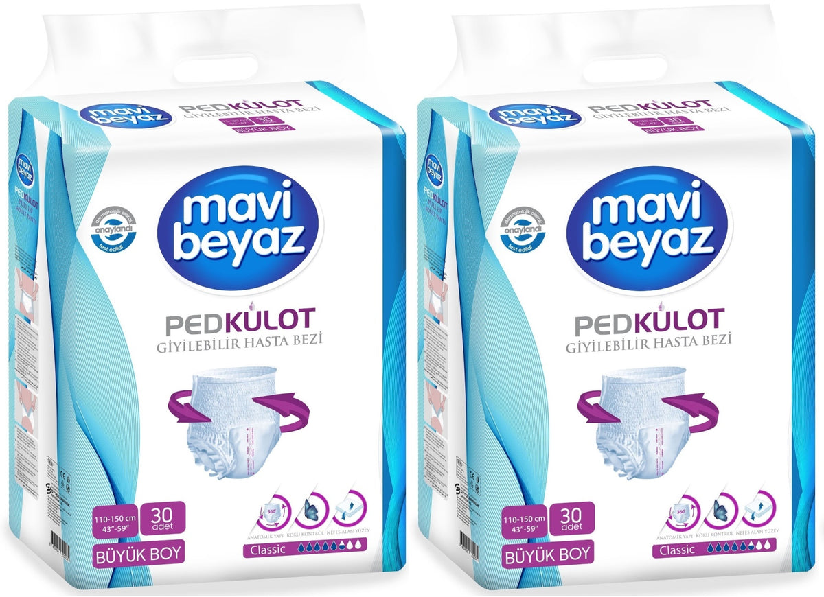 Mavi Beyaz Ped Emici Külot Yetişkin Bezi L - Large - Büyük 60 Adet