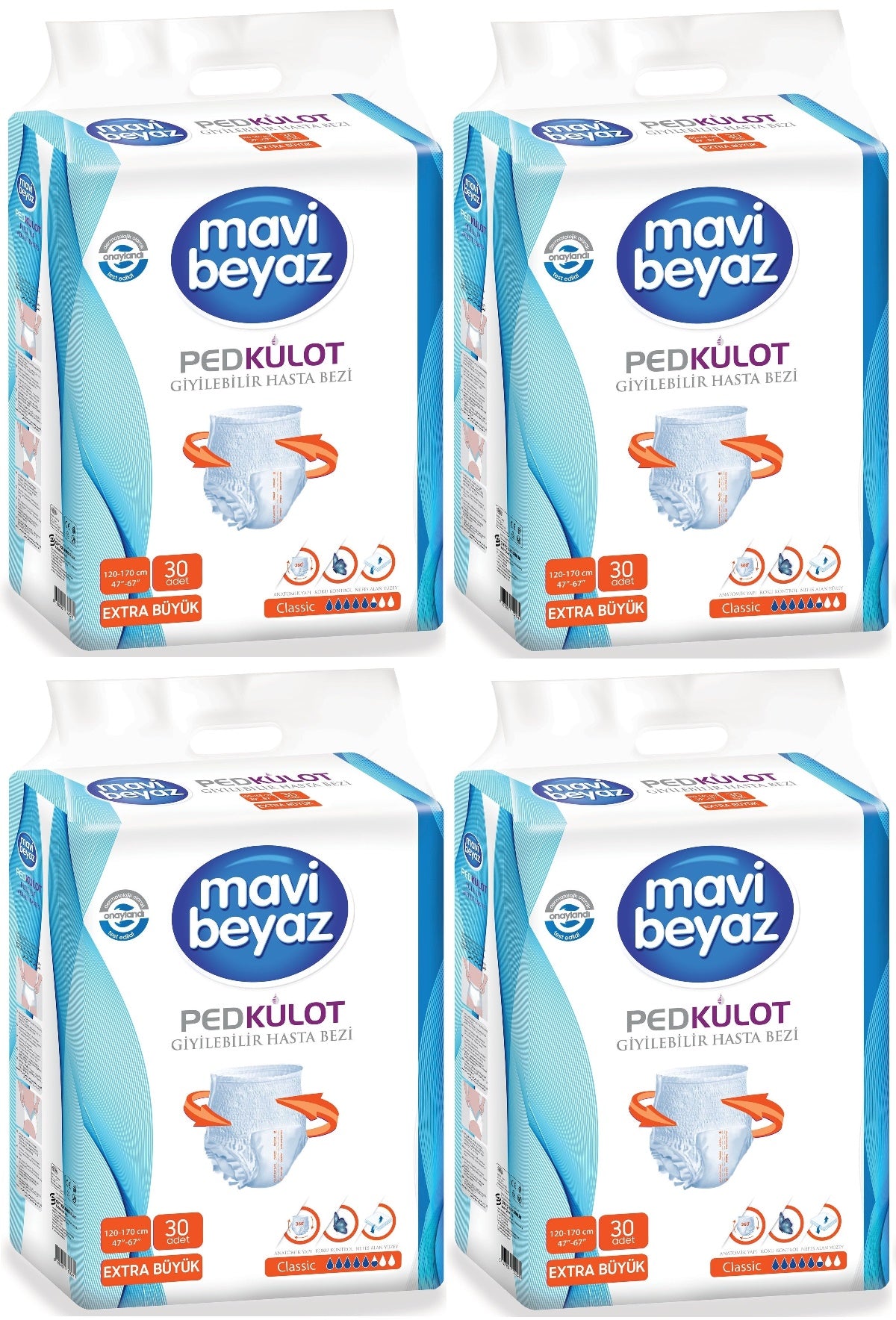 Mavi Beyaz Ped Emici Külot Yetişkin Bezi XL - Extra Large - Ekstra Büyük 120 Adet