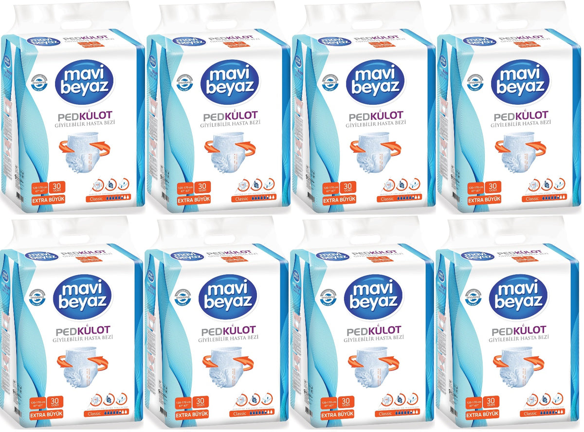 Mavi Beyaz Ped Emici Külot Yetişkin Bezi XL - Extra Large - Ekstra Büyük 240 Adet