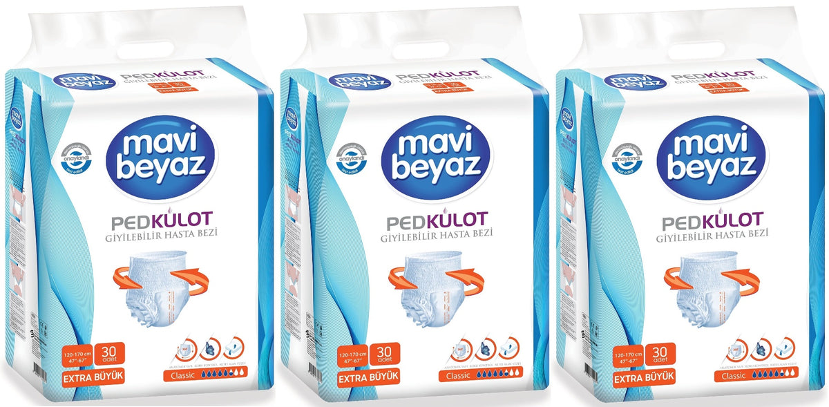 Mavi Beyaz Ped Emici Külot Yetişkin Bezi XL - Extra Large - Ekstra Büyük 90 Adet