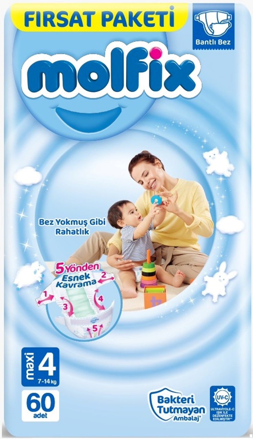 Molfix Bebek Bezi 4 Beden 7-14 KG Maxi 62 Adet Fırsat Pk