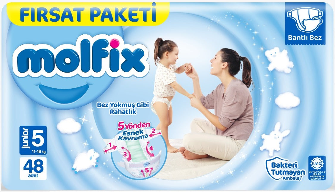 Molfix Bebek Bezi 5 Beden 11-18 KG Junior 144 Adet Aylık Fırsat Pk