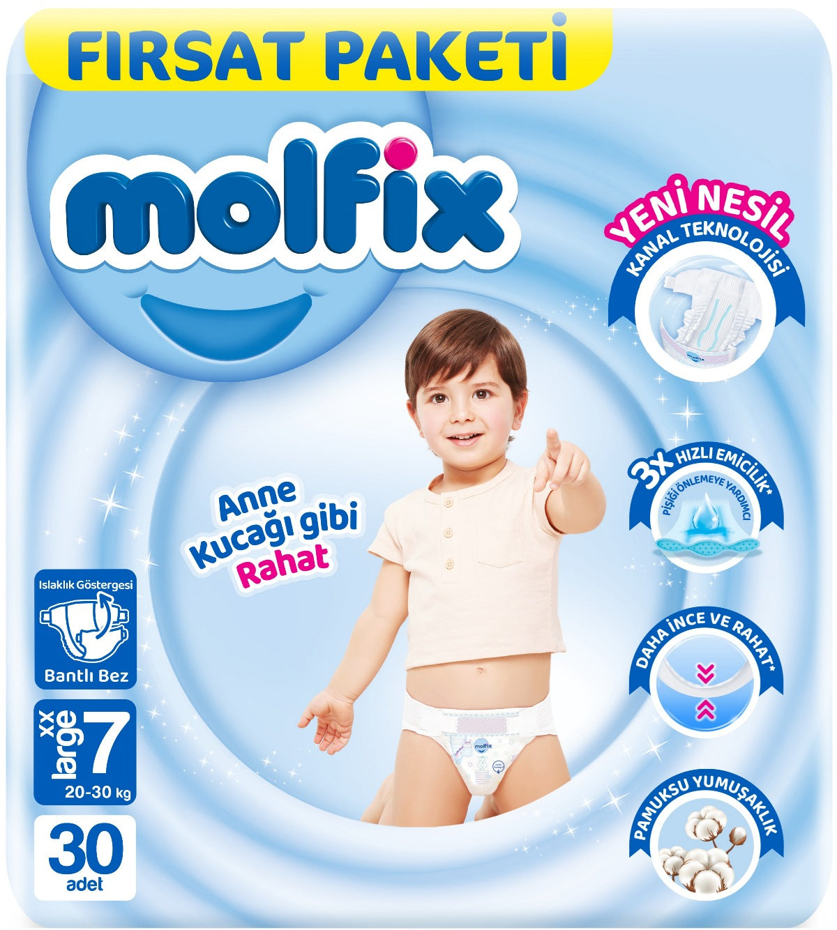 Molfix Bebek Bezi 7 Beden 20-30 KG XX Large 30 Adet Fırsat Pk