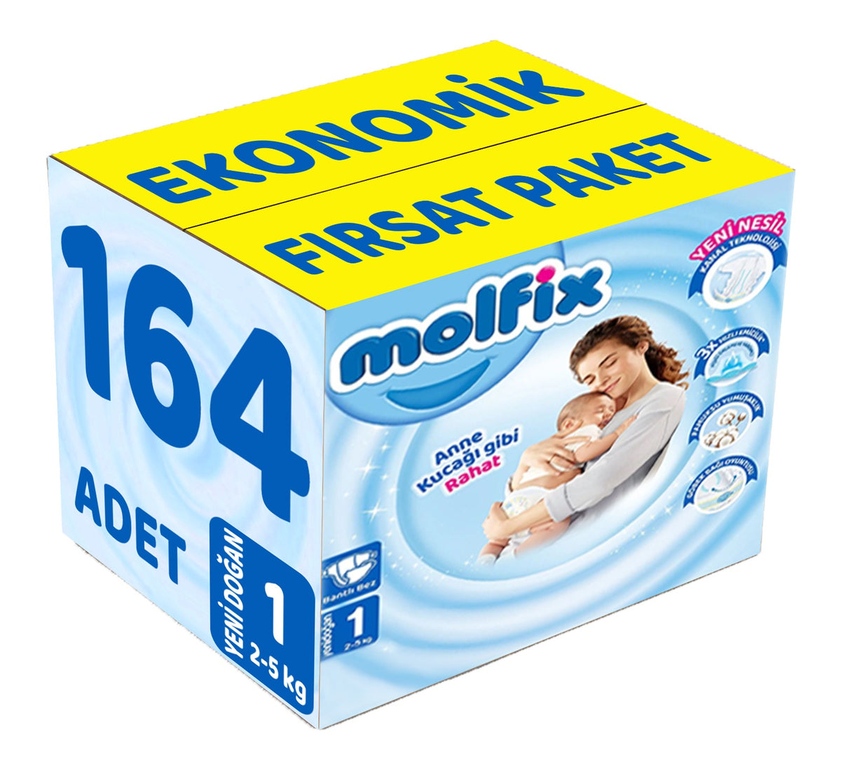 Molfix Bebek Bezi 1 Beden 2-5 KG Yeni Doğan 164 Adet Ekonomik Fırsat Pk