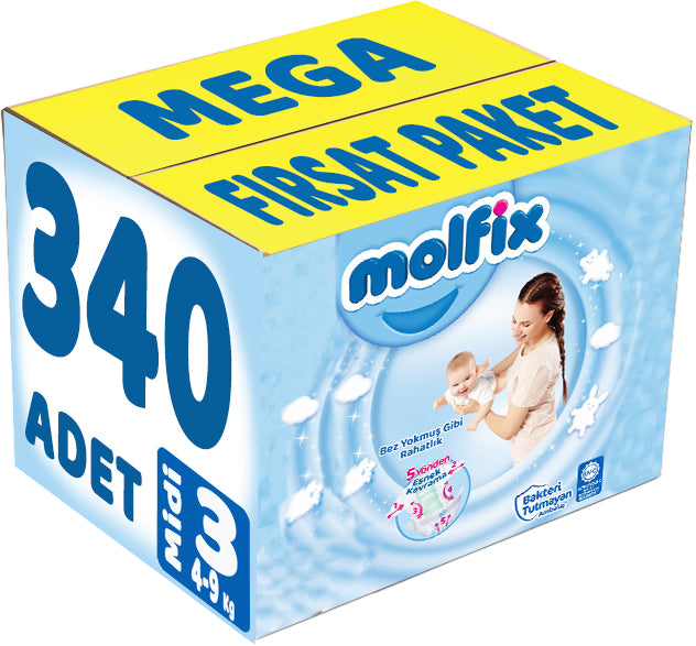 Molfix Bebek Bezi 3 Beden 4-9 KG Midi 340 Adet MeGa Fırsat Pk