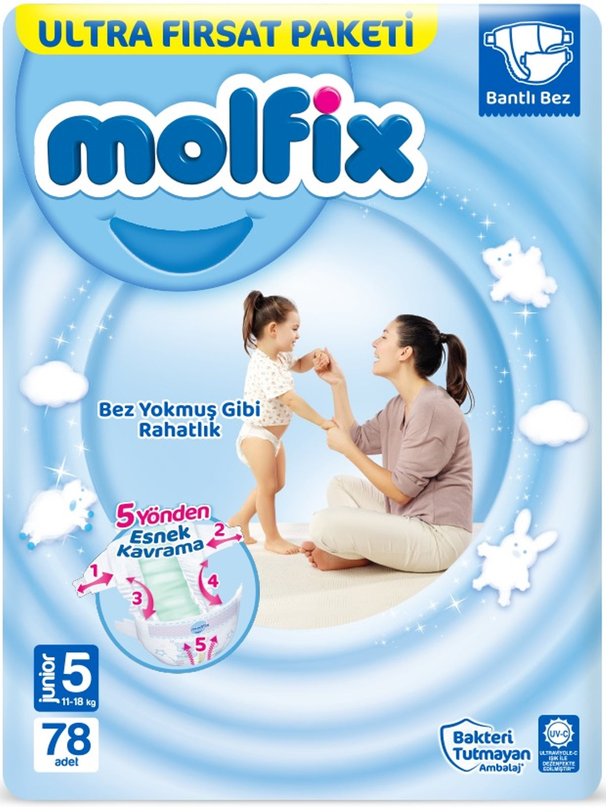 Molfix Bebek Bezi 5 Beden 11-18 KG Junior 78 Adet Ultra Fırsat Pk