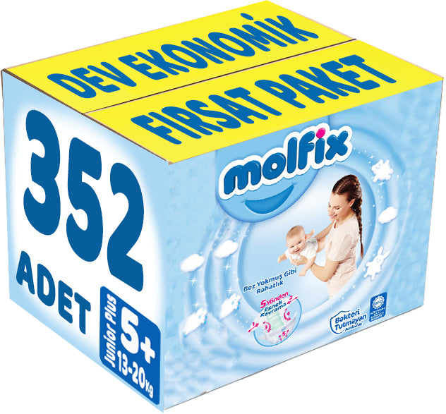 Molfix Bebek Bezi 5+ Beden 13-20 KG Junior Plus 352 Adet Dev Ekonomik Fırsat Pk