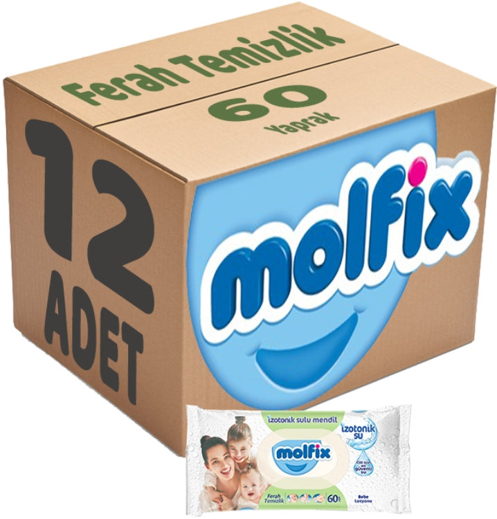 Molfix Islak Havlu Mendil İzotonik Ferah Temizlik 12 Li set 60 Yaprak Plastik Kapaklı