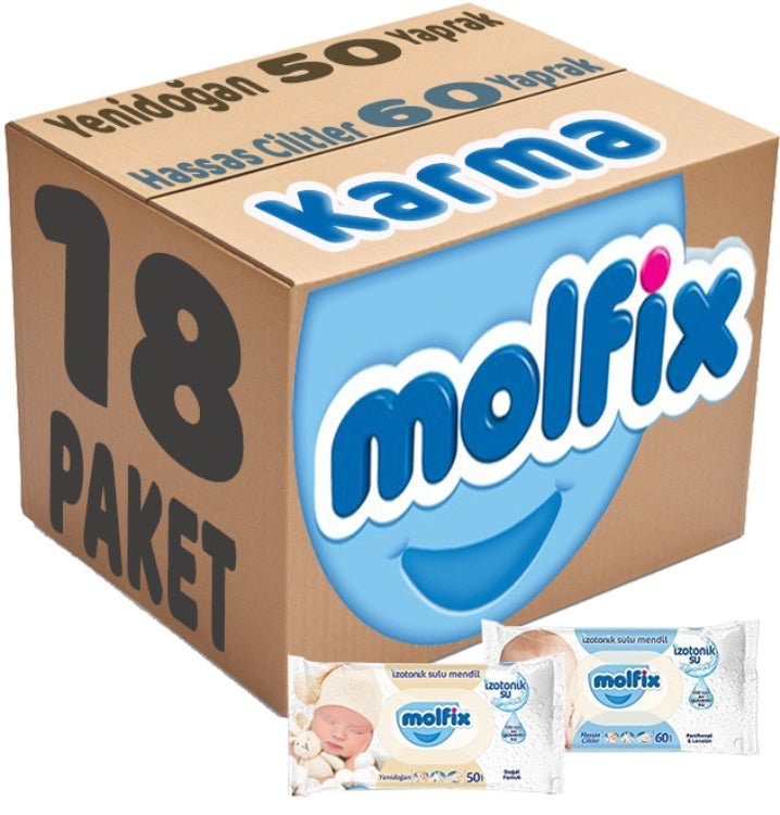 Molfix Islak Havlu Mendil İzotonik Karma 18 Li Set (Yeni Doğan-Hassas Cilt)