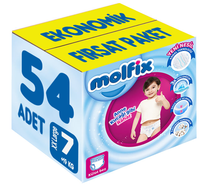 Molfix Külot Bebek Bezi 7 Beden 19+ KG XXLarge 54 Adet Ekonomik Fırsat Pk
