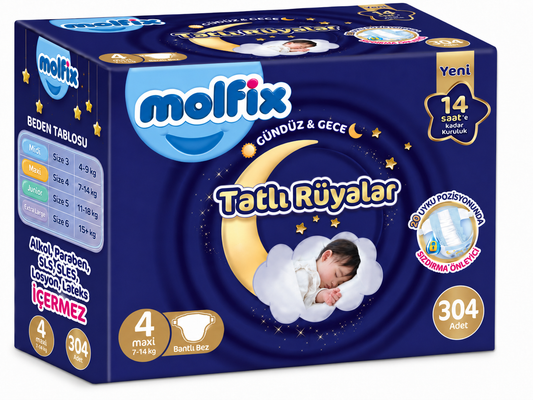Molfix Tatlı Rüyalar Bebek Bezi 4 Beden 7-14 KG Maxi 304 Adet Avantaj Fırsat Pk