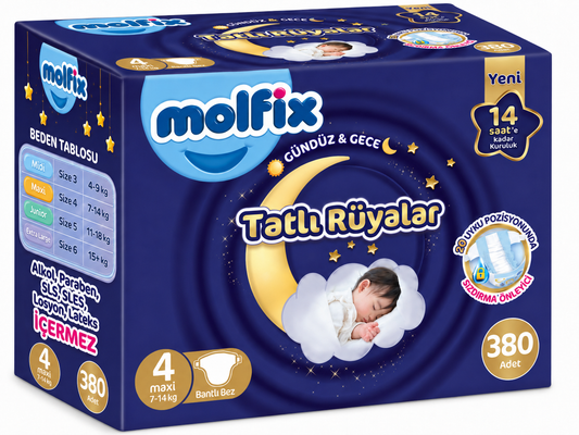 Molfix Tatlı Rüyalar Bebek Bezi 4 Beden 7-14 KG Maxi 380 Adet Mega Fırsat Pk