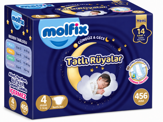 Molfix Tatlı Rüyalar Bebek Bezi 4 Beden 7-14 KG Maxi 456 Adet Ekstra Fırsat Pk