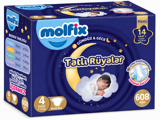 Molfix Tatlı Rüyalar Bebek Bezi 4 Beden 7-14 KG Maxi 608 Adet Dev Ekonomik Fırsat Pk