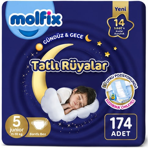 Molfix Tatlı Rüyalar Bebek Bezi 5 Beden 11-18 KG Junior 174 Adet Aylık Fırsat Pk