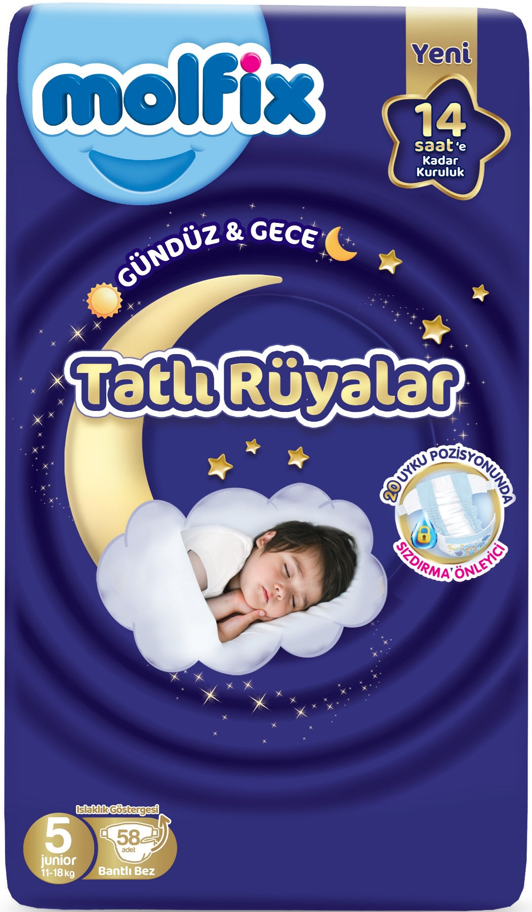 Molfix Tatlı Rüyalar Bebek Bezi 5 Beden 11-18 KG Junior 58 Adet Fırsat Pk