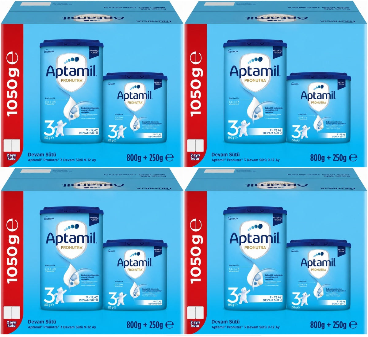 Nutrıcıa Aptamil Pronutra 1050GR (800+250GR) Devam Sütü No:3 (9-12 Ay) Avantaj Pk (4 Lü Set)
