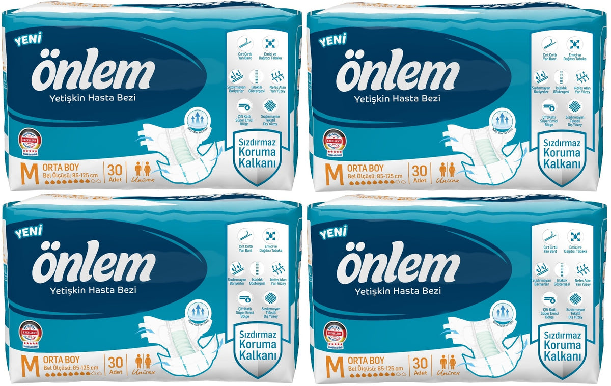 Önlem Yetişkin Bezi Bel Bantlı Tekstil Yüzey M - Medium - Orta 120 Adet (4PK*30)