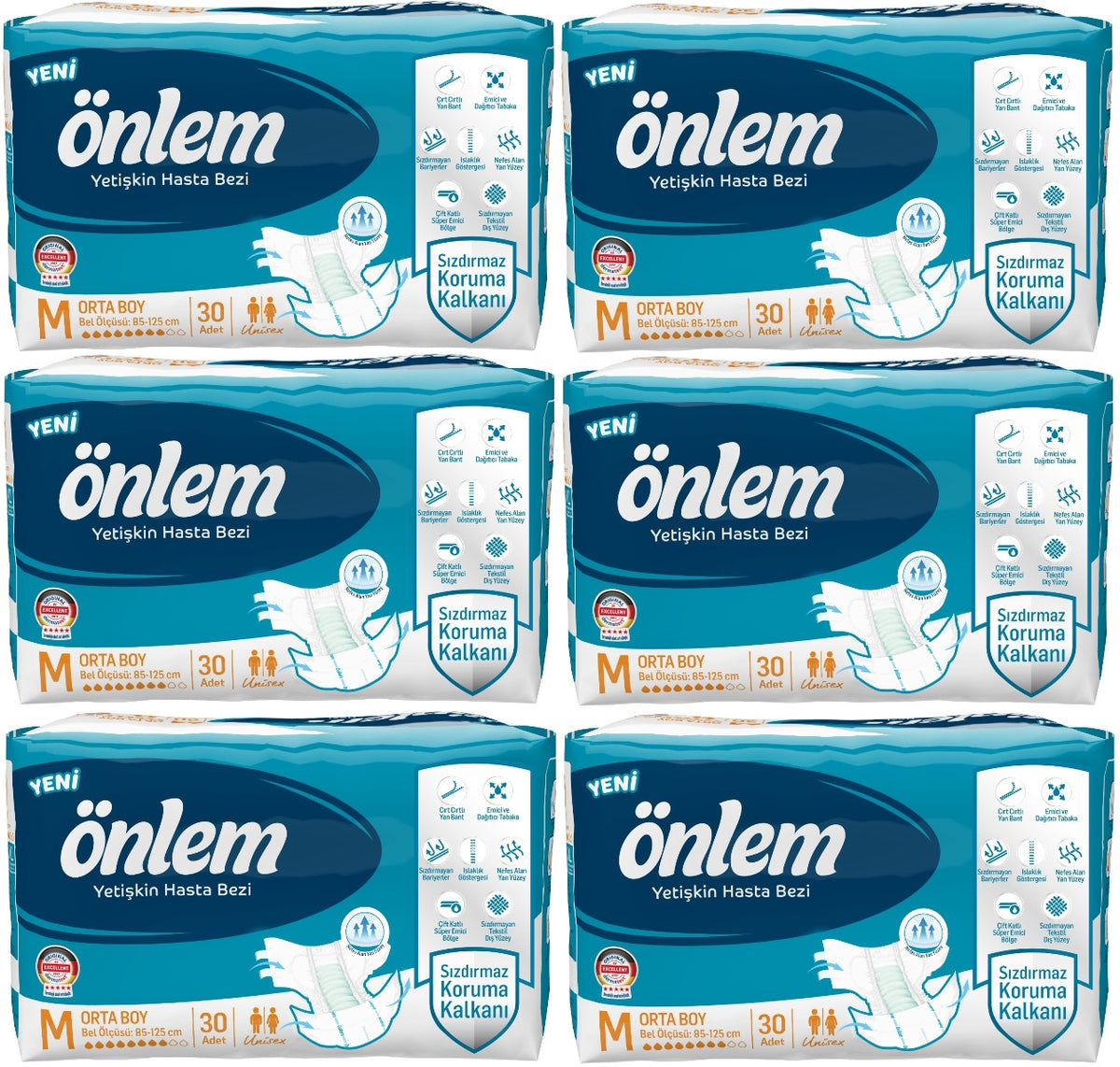 Önlem Yetişkin Bezi Bel Bantlı Tekstil Yüzey M - Medium - Orta 180 Adet (6PK*30)