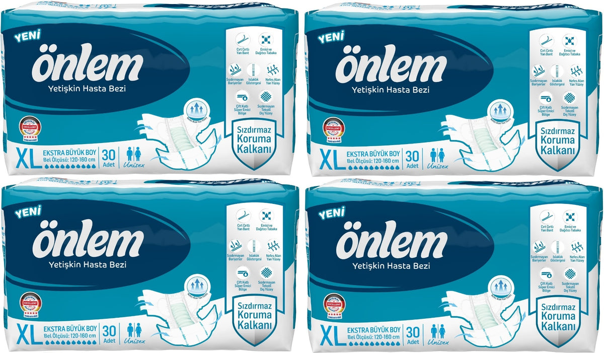 Önlem Yetişkin Bezi Bel Bantlı Tekstil Yüzey XL - Extra Large - Ekstra Büyük 120 Adet (4PK*30)