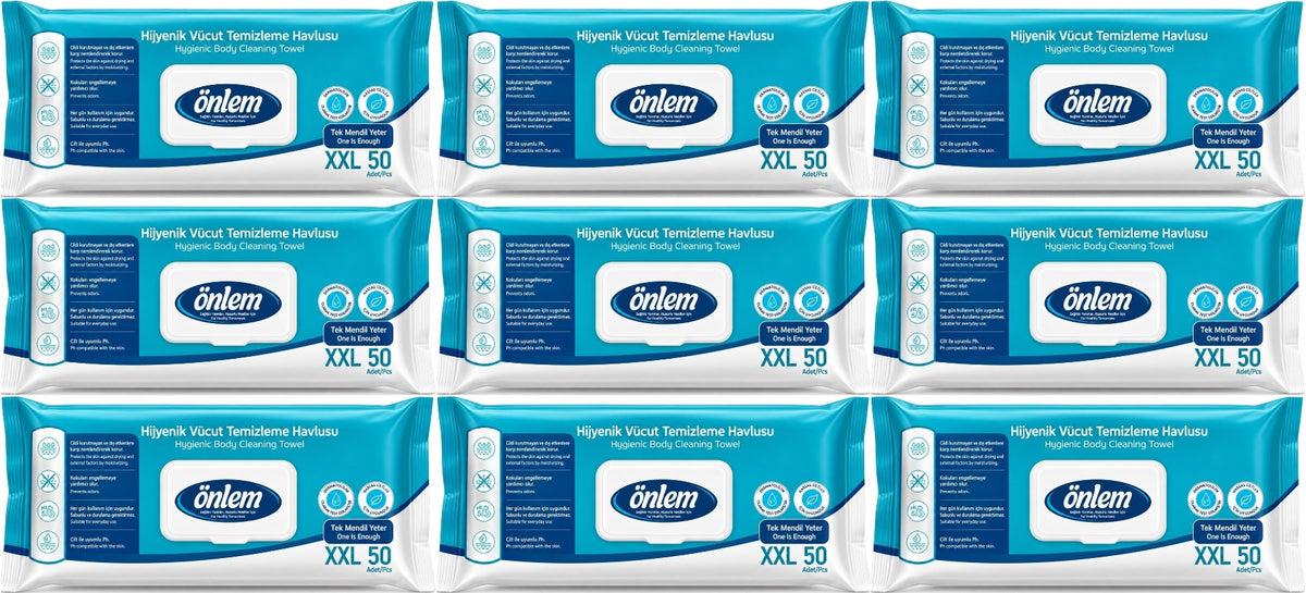 Önlem Hijyenik Vücut Temizleme Islak Mendil Havlu 450 Yaprak (Ebat XXL) (9PK*50)
