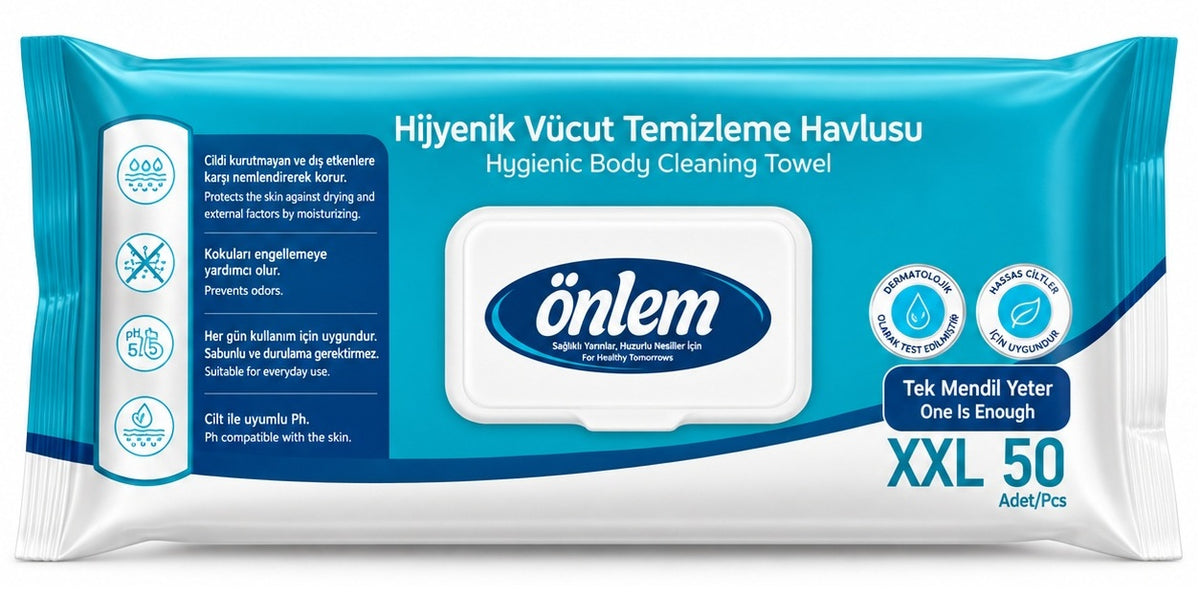 Önlem Hijyenik Vücut Temizleme Islak Mendil Havlu 50 Yaprak (Ebat XXL) Tekli Pk